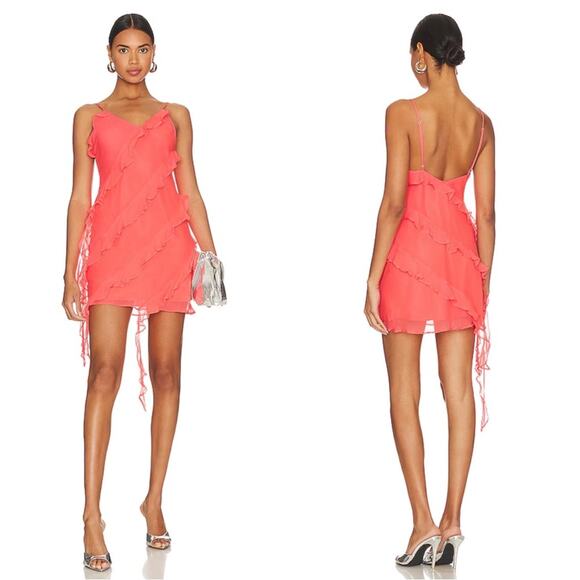 Amanda Uprichard Dresses & Skirts - AMANDA UPRICHARD Belladonna New Fluro Ruffle Mini Dress Size Small